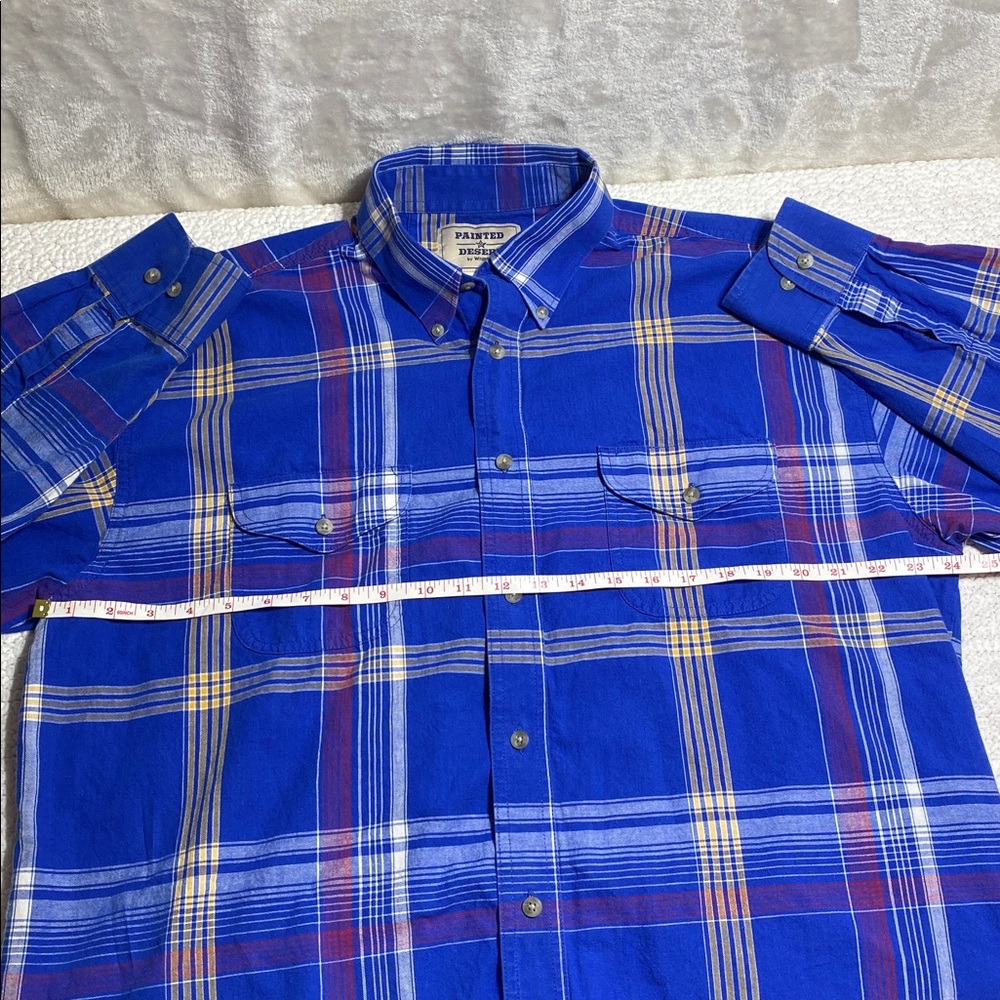 WRANGLER Vintage Painted Desert Blue Plaid Long Sleeve Button-Up Size XLT 90s - Picture 9 of 10